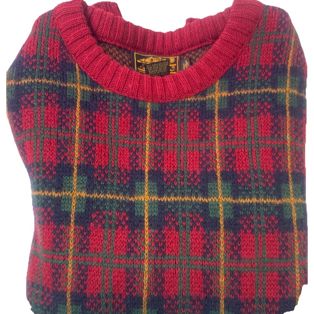 VTG Eddie Bauer Mens Red Plaid Long Sleeve Wool Sweater Size Men’s XLMade in USA - Picture 8 of 8